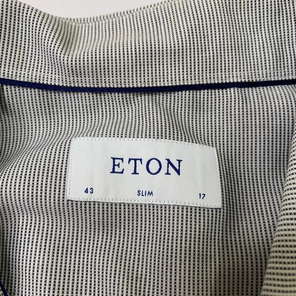 Eton Shirt Mens 17 Black White SLIM Pinstripe Button Up Long Sleeve Work Travel - Picture 3 of 8